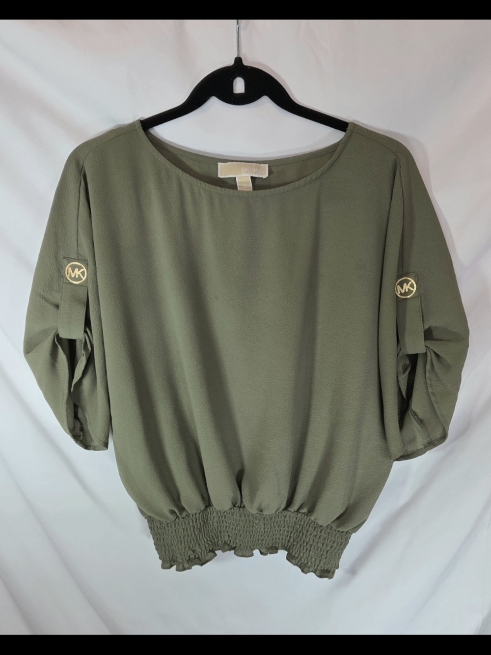 Michael Kors Peplum Business Casual Cottagecore Textured Dolman Sleeve Blouse L